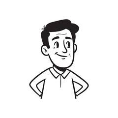 Happy Man Cartoon Illustration Black and White Outline Avatar