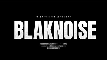Blaknoise: Distressed Condensed Typeface. Heavyweight bold style with raw ink textures. Ideal for hardcore bands, metal gigs, and underground poster art.