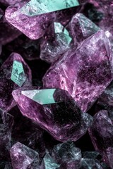 Fototapeta premium Amethyst crystals with teal highlights create a captivating gemstone cluster.
