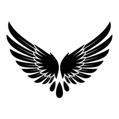 Obraz premium Vector stylized illustration featuring a pair of symmetrical wings with feather details and teardrop shapes below on transparent background