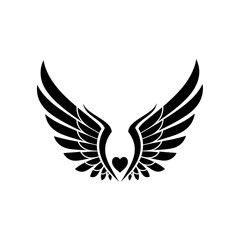 Obraz premium Vector stylized wings with a heart shape positioned at the center in a symmetrical and elegant arrangement design on transparent background