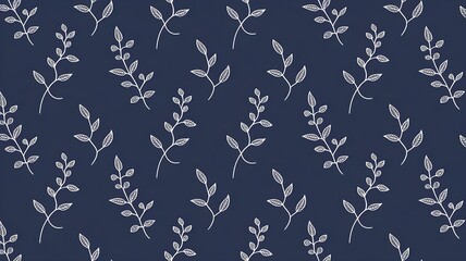 Vector Seamless Pattern with Leaf Blue and White Background