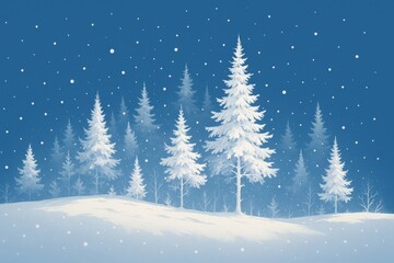 Naklejka premium 雪景色と常緑樹の森、冬の背景素材