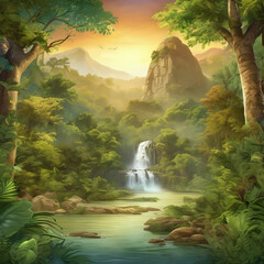 Environmental Fresco Concept Art Mural - Nature Beauty in Ancient Style