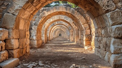 Sunlit ancient stone archways