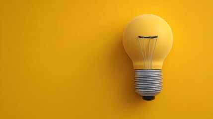 Minimalist yellow lightbulb on vibrant yellow background representing fresh ideas