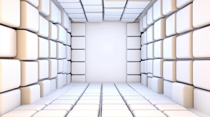 Bright White Cube Room 3D Render Minimalist Geometric Background