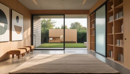 Obraz premium Serene Interior Space Showcasing a Seamless Blend of Indoor and Outdoor Living