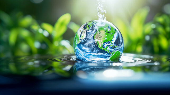 Macro green nature ripple waterdrop. Water day concerns water resource conservation