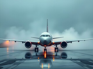 Passenger airplane on run way, Generative AI Illustration.