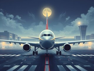 Passenger airplane on run way, Generative AI Illustration.