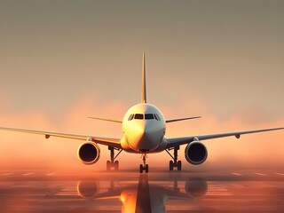 Passenger airplane on run way, Generative AI Illustration.
