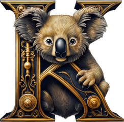 Letra K Koala, letra, roedor, animal, vector, administrar, ilustración, canis lupus, arte, negro, inhospitalario, ia, dorado y negro