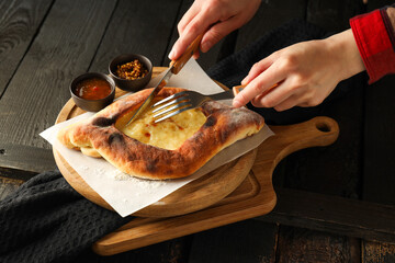 Khachapuri, concept of tasty food, tasty baking food