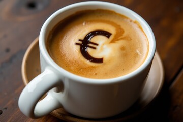 Obraz premium Latte art with euro symbol on a coffee cup.
