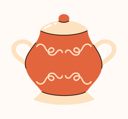Vintage red sugar bowl. Flat vector illustration.