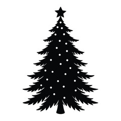 Obraz premium Silhouette of a Merry Christmas tree with star on top, festive ornaments, and presents below—capturing the joyful holiday spirit in a simple, elegant design. 