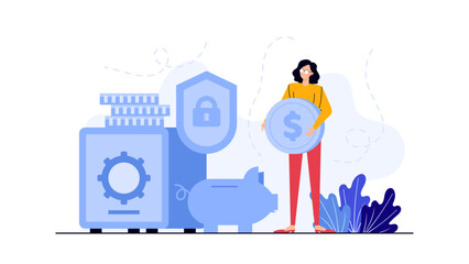 Woman saving money in piggy bank, financial planning, saving for the future, budgeting, financial concepts, personal finance, money management.