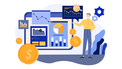 Man displaying financial data; suitable for business presentations, financial reports, investment blogs, and corporate websites. Finance professional analyzing data.
