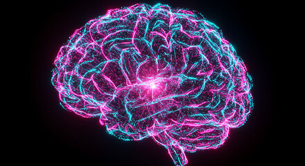Abstract Glowing Neon Brain Neurological Science Artificial Intelligence Neural Network Concept