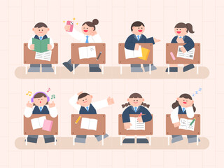 Classroom moment with students in uniform.