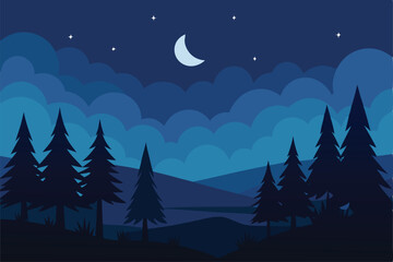 christmas night landscape with trees