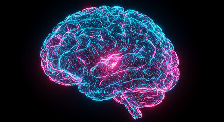 Abstract Neon Brain Digital Neural Network AI Technology Concept