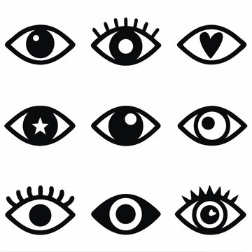 Vector set of eye illustrations featuring human iris, eyelashes, and eyebrow design