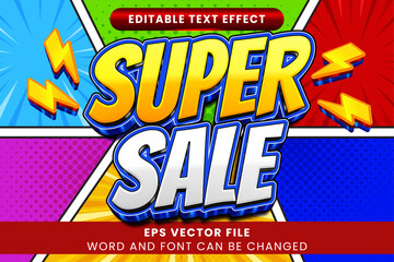 Super sale comic style 3d editable vector text effect. Promotion sale 3d text style