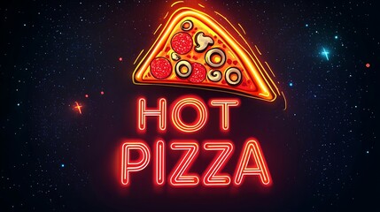 Neon sign showcasing a slice of pizza and the words "hot pizza".
