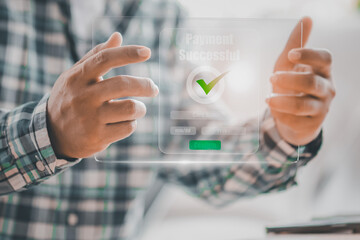 Successful AI-Powered Payment Confirmation with Credit Card. Fintech, Secure Digital Banking, Financial Technology System, Online Shopping, E-commerce Transactions, Cybersecurity Network