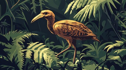 Obraz premium Detailed illustration of a bird in a lush tropical forest.