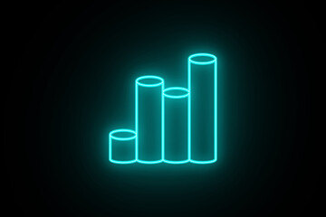 Neon Currency Rising Icons. Bright line icon of an pointing up over Bar chart icon. Neon icon showing the increasing graph. Cyan Business Rising Graph. Financial chart and Development icon.