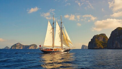 Fototapeta premium Sailing Yacht at Sunset