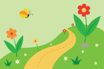 green grass and flowers background 