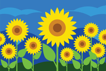 Fototapeta premium sunflowers on a blue sky
