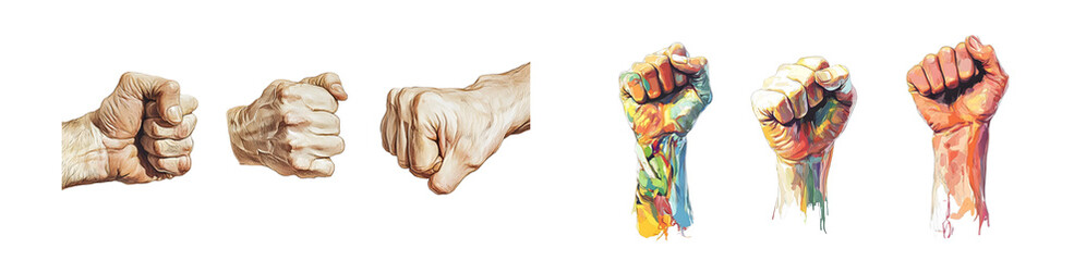set of Different hand gestures in a colorful illustration. isolated on transparent background