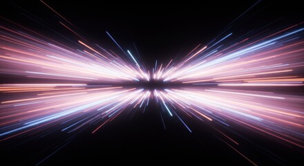 抽象的な光の線、ピンクと青の光速爆発背景