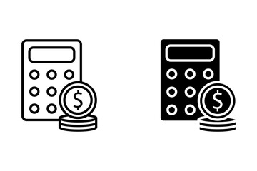 Collection of calculator icons with coins, Calculator icons and accounting coins. calculator vector