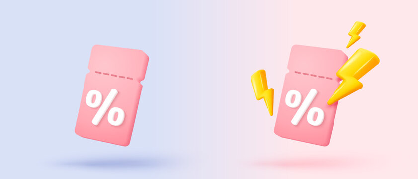 3d tag price icon for discount coupon of cash and future use online shopping. sales with an excellent offer for shopping, special offer promotion. 3d discount tags icon vector render illustration