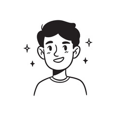 Happy Boy Avatar Outline Simple, Clean Line Art Illustration