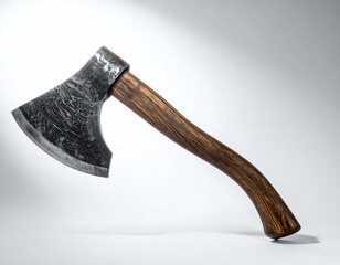 Hand Forged Double Bit Axe Iron Texture, Wooden Handle, Isolated
