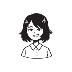 Happy Woman Avatar Outline Simple Black and White Illustration