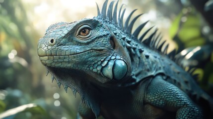 Fototapeta premium Close-up Blue Iguana in Jungle (1)