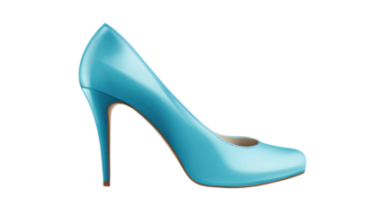Elegant Light Blue High Heel Shoe on Transparent Background
