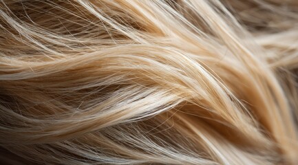 Close-up of light blonde hair, strands interwoven, showcasing texture and subtle highlights.  The image features a soft focus, emphasizing the hair's silky quality