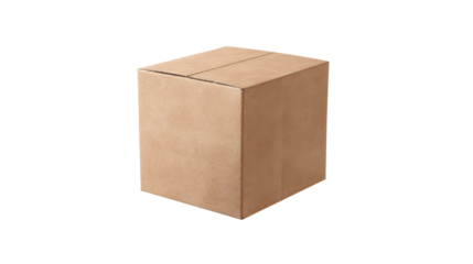 Closed Cardboard Box for Shipping or Storage on Transparent Background