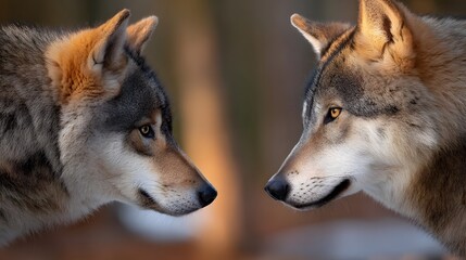 Fototapeta premium Wolves Touching Noses in an Emotional Wildlife Portrait