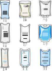 Fototapeta na wymiar iv fluid bag set cartoon vector illustration