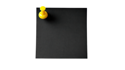 Black Note Pinned with Yellow Pushpin on Transparent Background